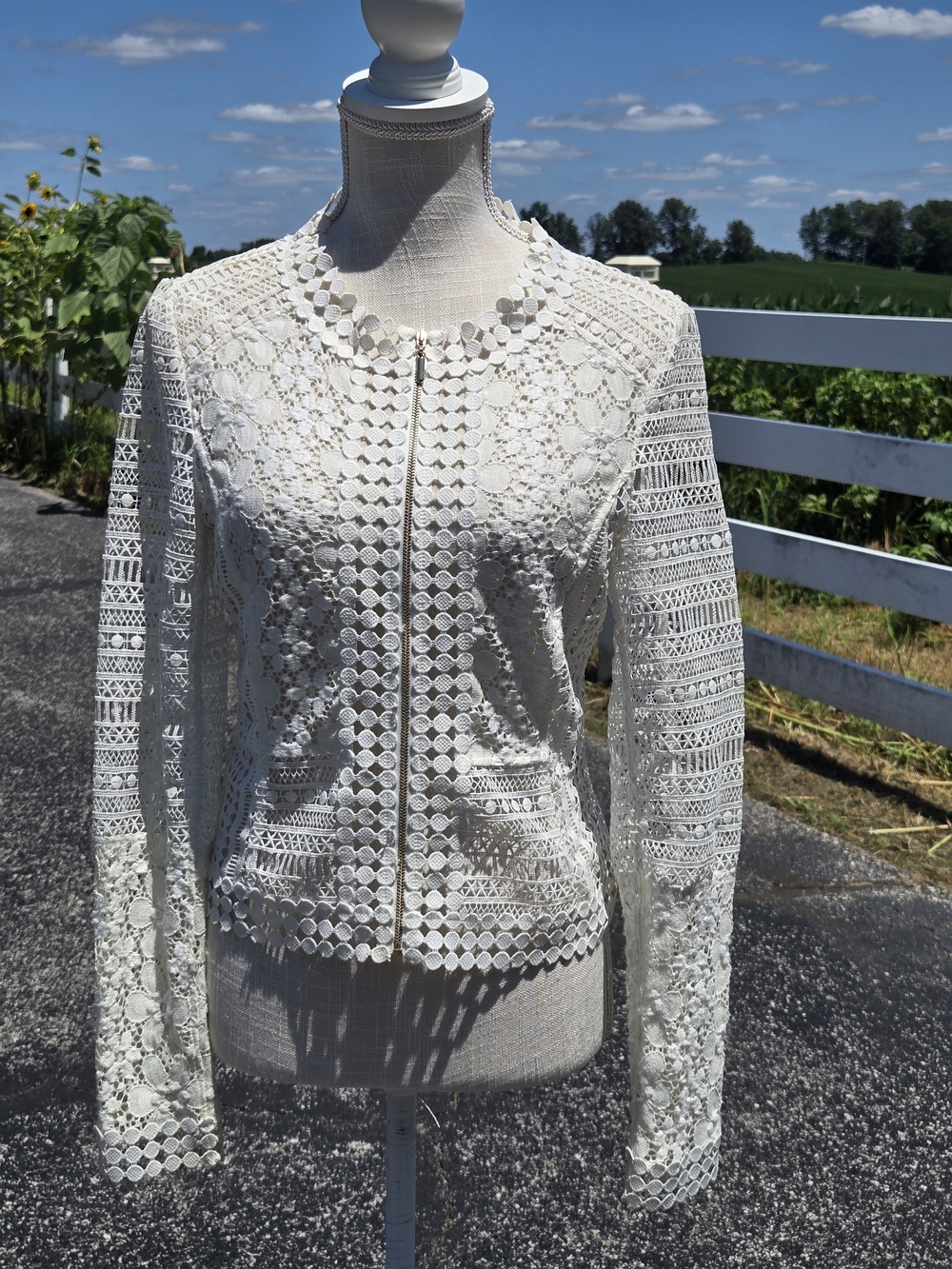 ANTONIO MELANI White Crochet Lace Zip-Up Jacket